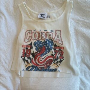 Princess Polly Cream Tank Top with Red & Blue Cobra Graphic